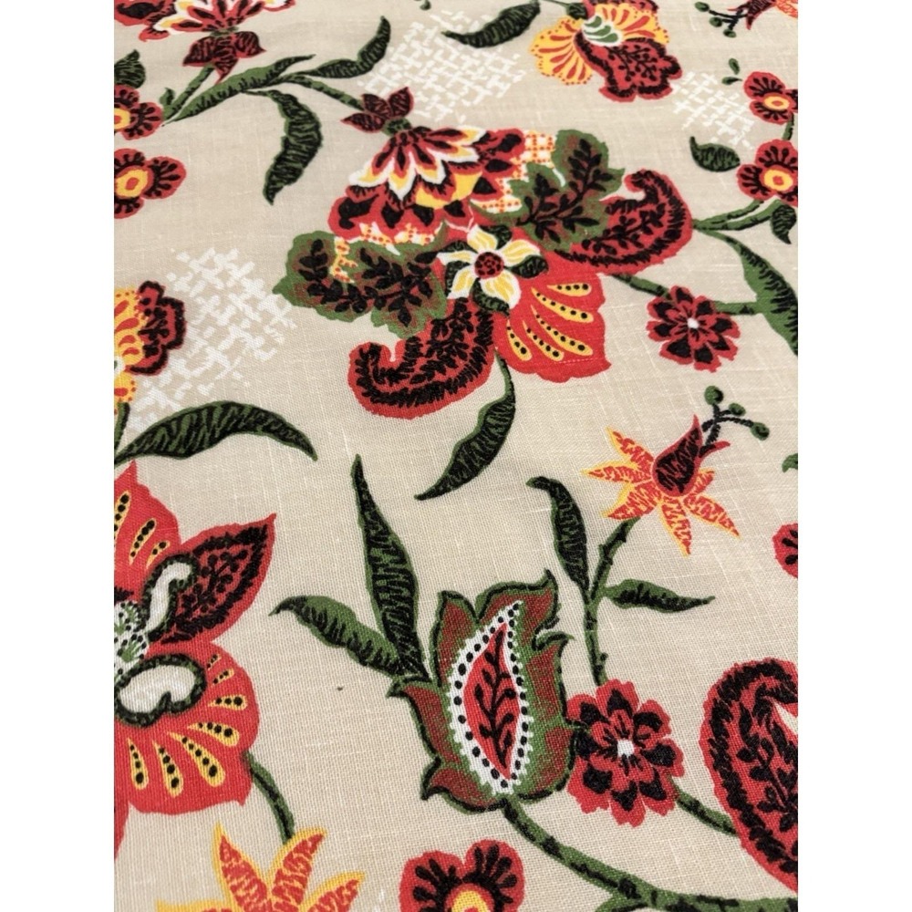 VTG Queen Bedspread Flower‎ Power Paisley Floral Bed Cover 106x90" Linen Texture - Picture 2 of 9